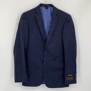 Zanetti Porto Suit jacket blazer navy blue wool two button windowpane new 36R